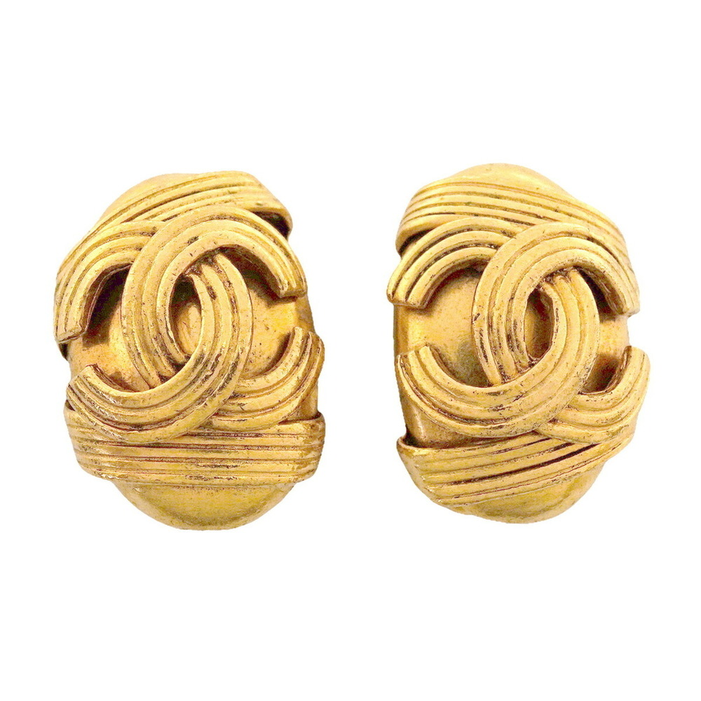 CHANEL Gold Logo Earrings